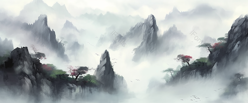 绿意盎然远景中国风水墨山水画,插画/手绘图,插画/手绘图库,插画/手绘图下载,插画/手绘